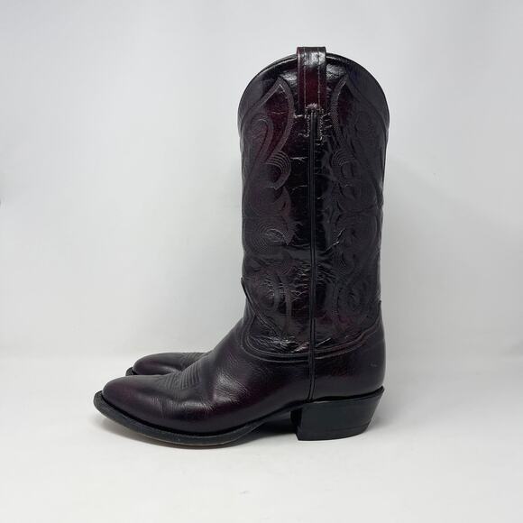 Vintage Tony Lama Western Cowboy‎ Boots Mens 10D Burgundy Oxblood Leather 6707 main image 7